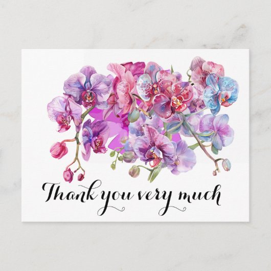 Paarse orchidebloem bedankt briefkaart (Voorkant)