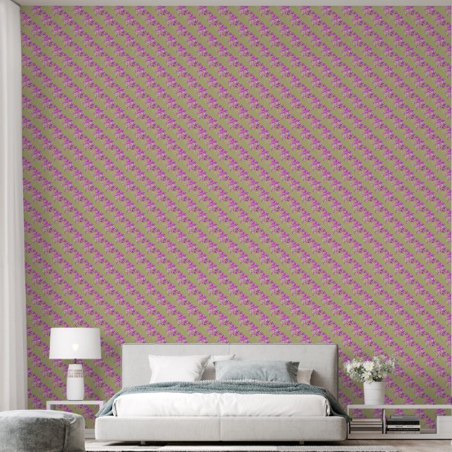 Paarse orchidee bloem waterverf kunst patterned behang (Slaapkamer)