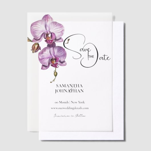 Paarse Orchidee Bloemen Cascade Tropische Bloem Vellum Uitnodigingen (Offset)
