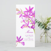 Paarse orchidee bloemen waterverf bruiloft menu (Staand voorkant)