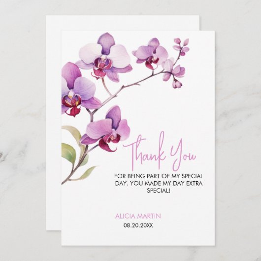 Paarse Orchidee Bloesem Verjaardag Bedankt (Voorkant / Achterkant)