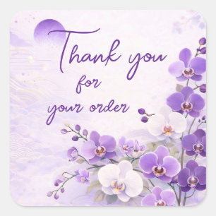 Paarse orchidee Dank u voor uw bestelling Vierkante Sticker