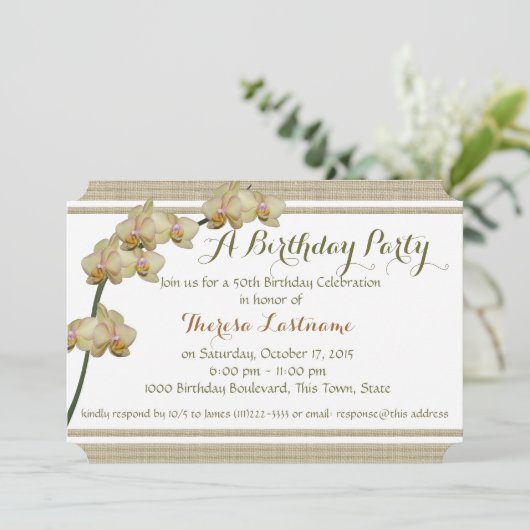 Paarse Orchidee en Stripes Verjaardag Kaart (Staand voorkant)