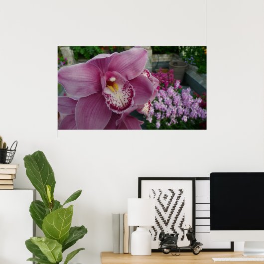 Paarse orchidee en tuinkleurige Floral Poster (Thuiskantoor)