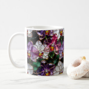 Paarse Orchidee Glas-in-lood Mozaïek Bloempatroon Koffiemok