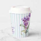 Paarse Orchidee Groene Strepen Bloemen 30e Verjaar Papieren Bekers (Links)