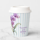 Paarse Orchidee Groene Strepen Bloemen 30e Verjaar Papieren Bekers (Achterkant)