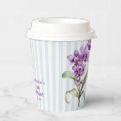 Paarse Orchidee Groene Strepen Bloemen 30e Verjaar Papieren Bekers (Rechts)