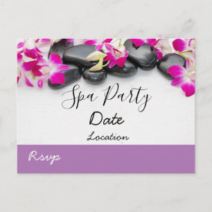 Paarse orchidee met zwarte hot stone spa party briefkaart