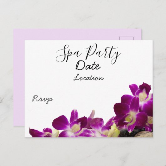 Paarse orchidee met zwarte hot stone spa party briefkaart (Voorkant / Achterkant)