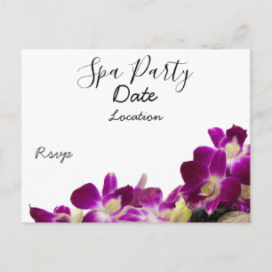 Paarse orchidee met zwarte hot stone spa party briefkaart