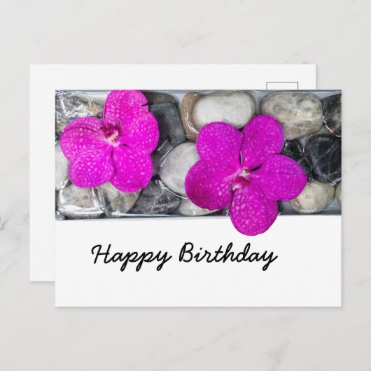 Paarse orchidee op de Rock Happy Birthday Kaart (Voorkant / Achterkant)