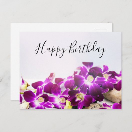 Paarse Orchidee op witte achtergrond verjaardag Briefkaart (Voorkant / Achterkant)