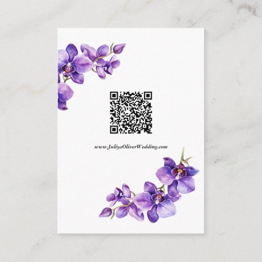 Paarse Orchidee script huwelijksdetails QR Informatiekaartje (Achterkant)