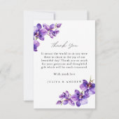Paarse Orchidee trouwfoto Dank u kaart (Achterkant)