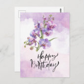 Paarse Orchidee Verjaardag Kaart – Elegante Waterv (Voorkant / Achterkant)