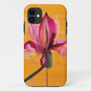 Paarse orchidee waterverf oranje pop iPhone 11 hoesje