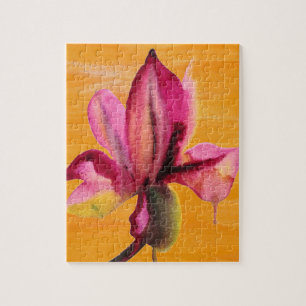 Paarse orchidee waterverf oranje pop legpuzzel