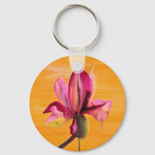 Paarse orchidee waterverf oranje pop sleutelhanger