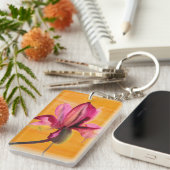 Paarse orchidee waterverf oranje pop sleutelhanger (Voorkant Rechts)