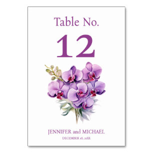 Paarse Orchideeën Aquarel Trouwtafel Nummer Kaart