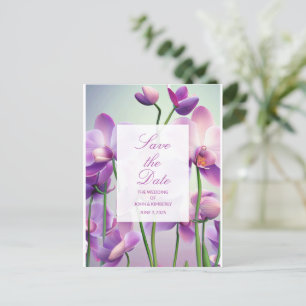 Paarse Orchideeën Bloemen Huwelijk Datum Kaartje Aankondigingskaart