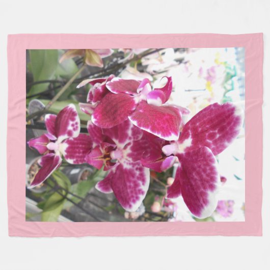 Paarse orchideeën fleece deken (Voorkant (Horizontaal))