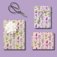 Paarse Orchideeën Handgeschetste Inpakpapier Set