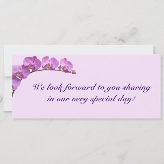 Paarse orchideeën over het uitnodigen van een brui kaart (Achterkant)