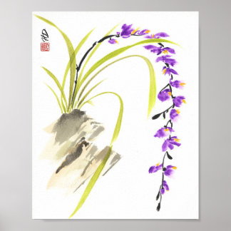 Paarse Orchideeën Waterval Poster
