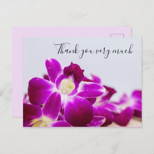 Paarse orchideeënbloem bedankkaart briefkaart (Voorkant / Achterkant)