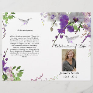Paarse Orchids Hummingbird Funeral Program Flyer