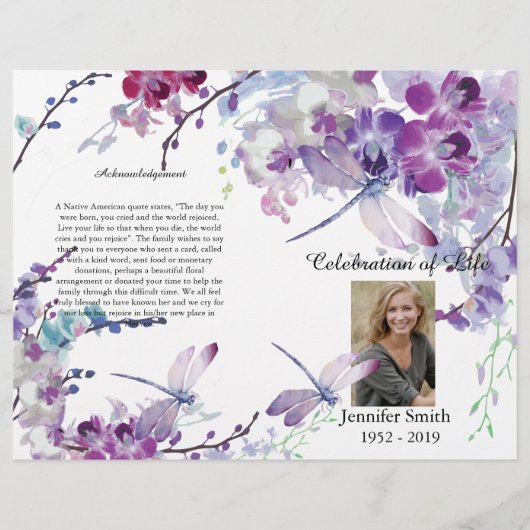 Paarse Orchids Hummingbird Funeral Programme Flyer (Voorkant)