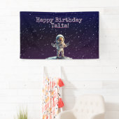 Paarse Outer Space Verjaardagsbanner Spandoek (Insitu)