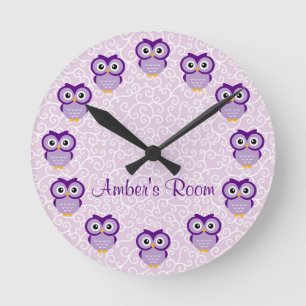 Paarse Owl Aangepast Ronde Klok