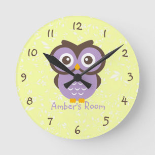 Paarse Owl Aangepaste Kinder slaapkamer Ronde Klok