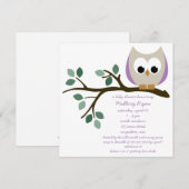Paarse Owl Baby Shower-uitvindingen Kaart (Voorkant / Achterkant)