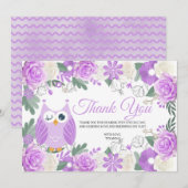 Paarse Owl Floral Hartelijk dank Bedankkaart (Voorkant / Achterkant)