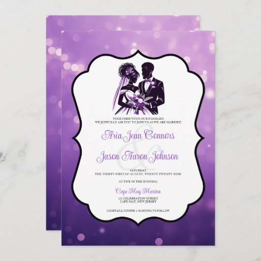 Paarse paar bruiloft uitnodiging (Voorkant / Achterkant)