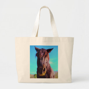 Paarse paarden met groene mond grote tote bag