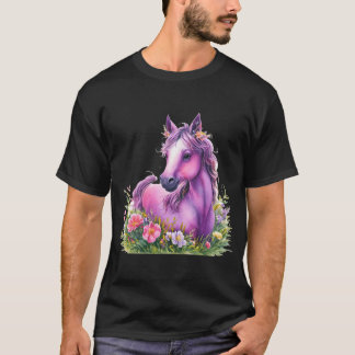 Paarse paardenbloemige shirt - paardenliefhebbers 