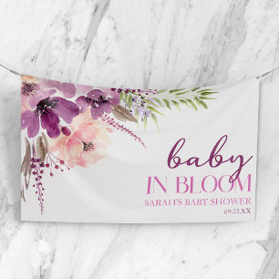 Paarse paarse bloemige baby in bloei baby shower spandoek