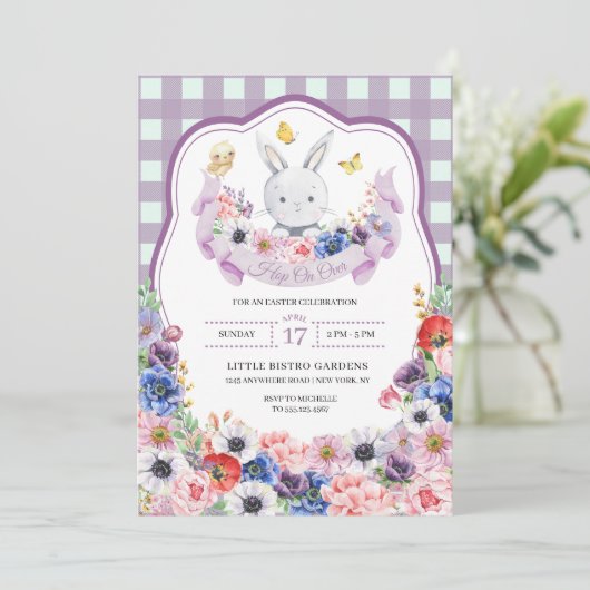 Paarse paaspaaspap Easter Hunt Kaart (Staand voorkant)