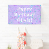 Paarse Paint Splatter Birthday Spandoek (Insitu)