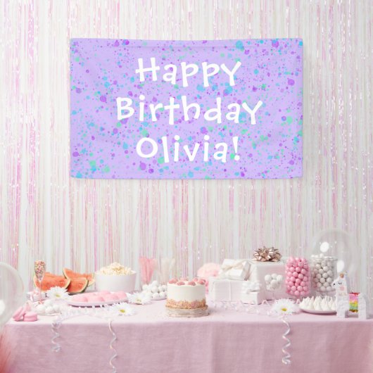 Paarse Paint Splatter Birthday Spandoek (Feest)