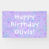 Paarse Paint Splatter Birthday Spandoek (Horizontaal)