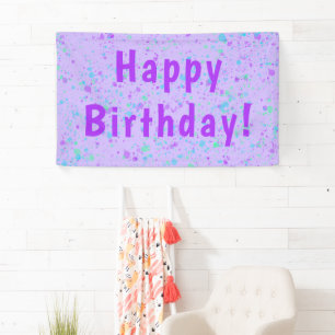 Paarse Paint Splatter Birthday Spandoek
