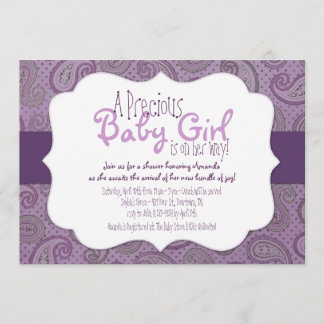 Paarse Paisley Baby Girl Shower Kaart
