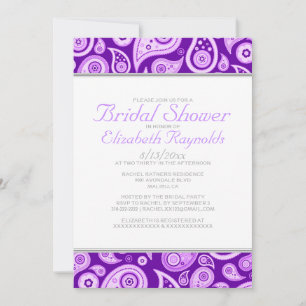 Paarse Paisley Bridal Shower-uitnodigingen Kaart