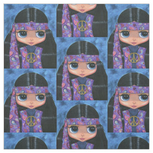Paarse Paisley Hippie Chick met Vredesbord 1960 Stof